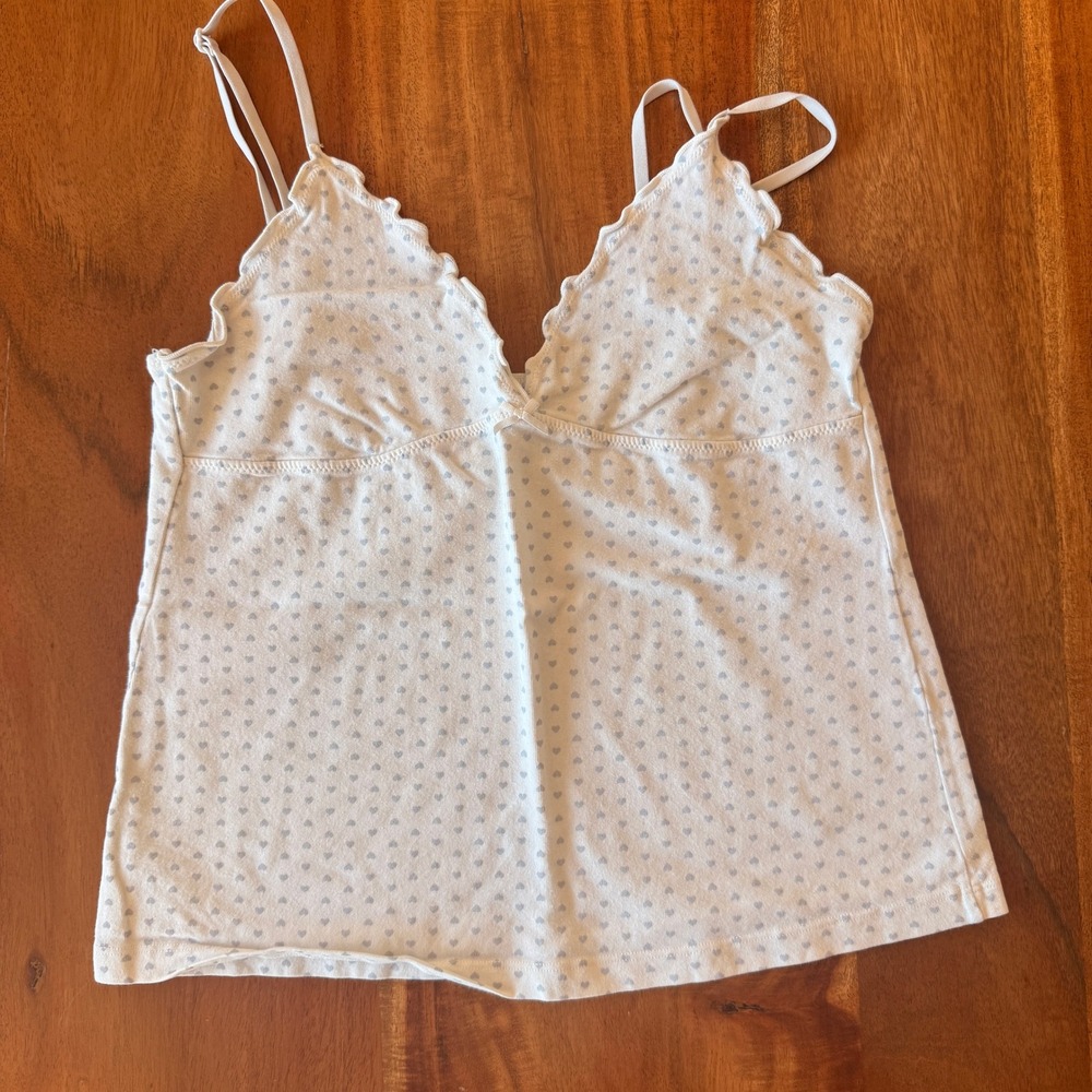 John Galt (Brandy Melville) Women's White/Blue Heart Amara Tank Top Size S